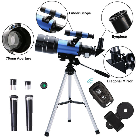 ToyerBee Telescope for Adults & Kids, 70mm Aperture (15X-150X) Portable Refractor Telescopes for Astronomy Beginners, 300mm Professional Travel Telescope with A Phone Adapter& A Wireless Remote