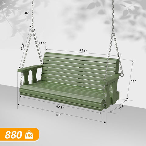 VINGLI 2026 Upgraded 4 FT Wooden Porch Swing, 880 LBS Heavy Duty, Green