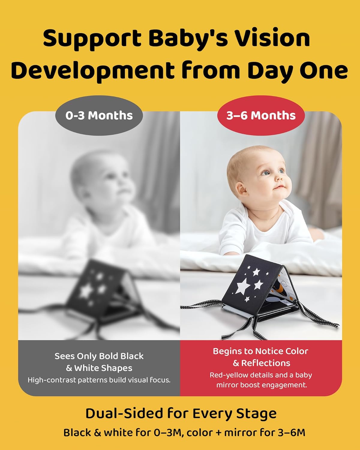 Infinno High Contrast Baby Book, Black and White, Tummy Time Mirror Toy