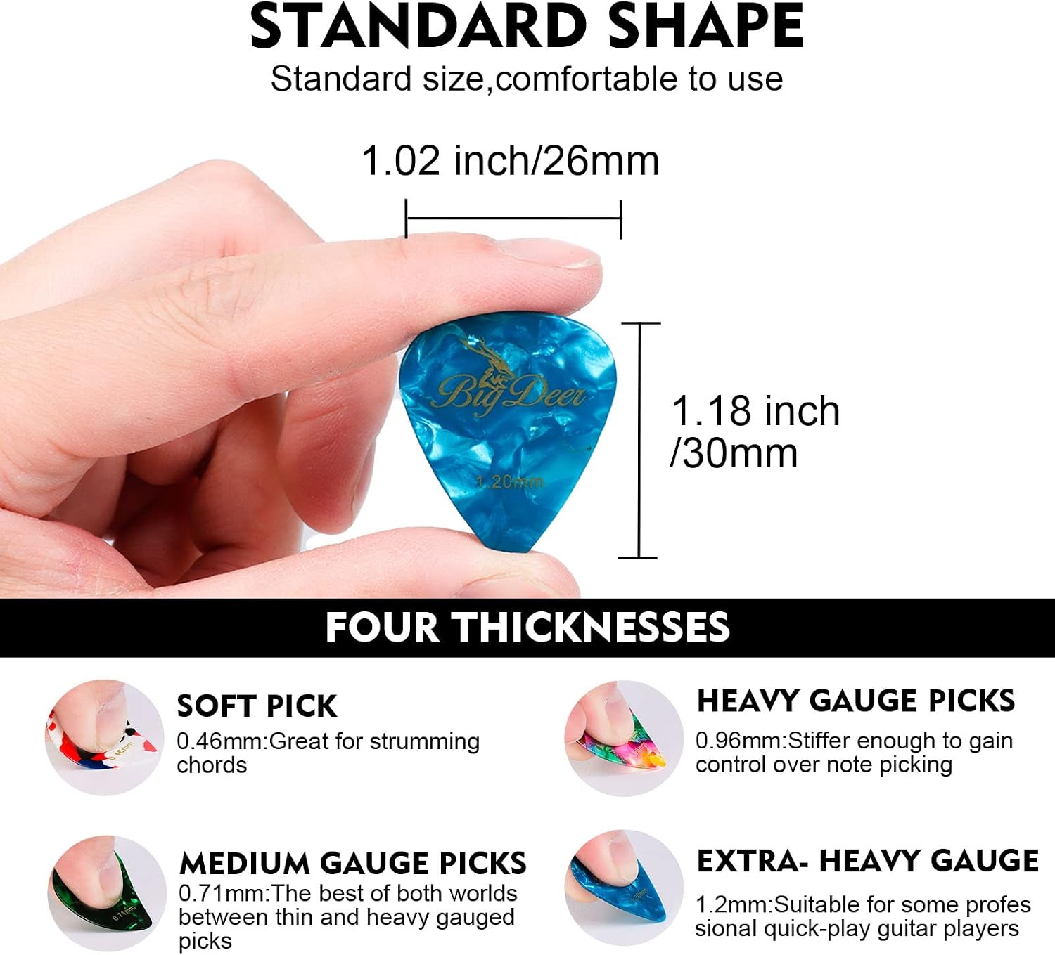 BigDeer 16 pack Celluloid Guitar Picks ，includes Thin,Medium, Heavy & Extra Heavy Picks Plectrums for Acoustic Guitar,Ukulele,Bass Wrapped in tin box