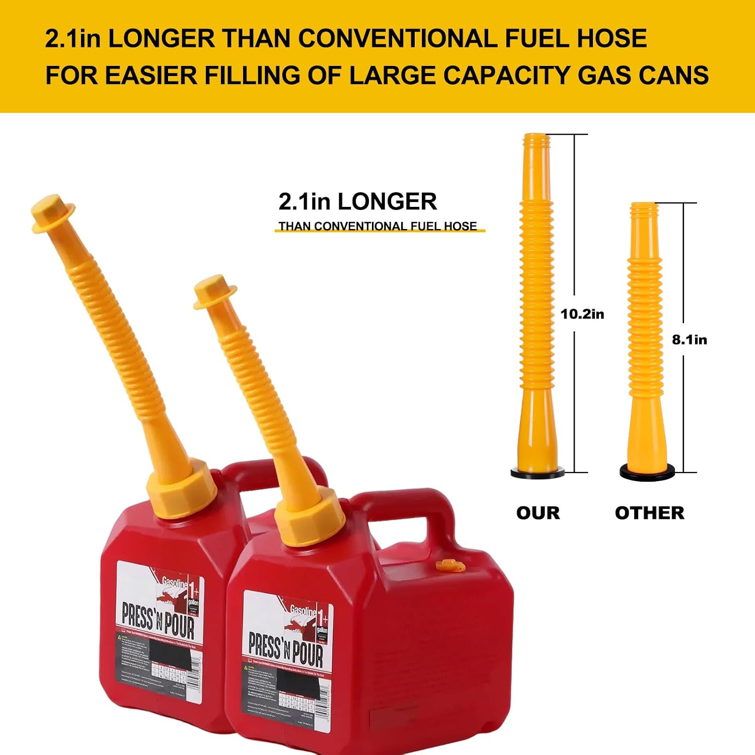 Long Gas Can Spout Replacement Kits, Gas can nozzle (2 Pack-Yellow)