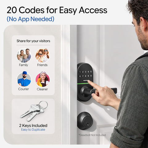 Keypad Door Lock with Handle, Smart Keyless Entry with Code for Front Door