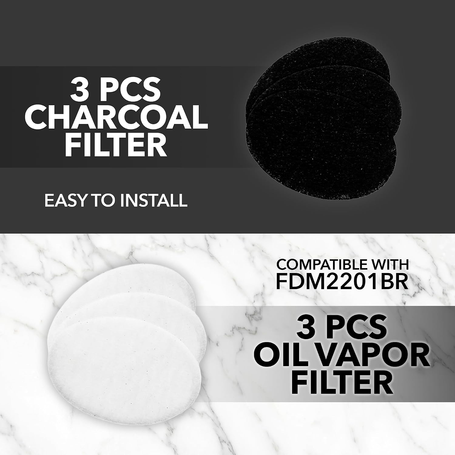 OVENTE Deep Fryer Charcoal & Oil Vapor Filter Set, White & Black ACPFDM2203