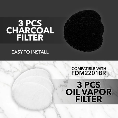 OVENTE Deep Fryer Charcoal & Oil Vapor Filter Set, White & Black ACPFDM2203