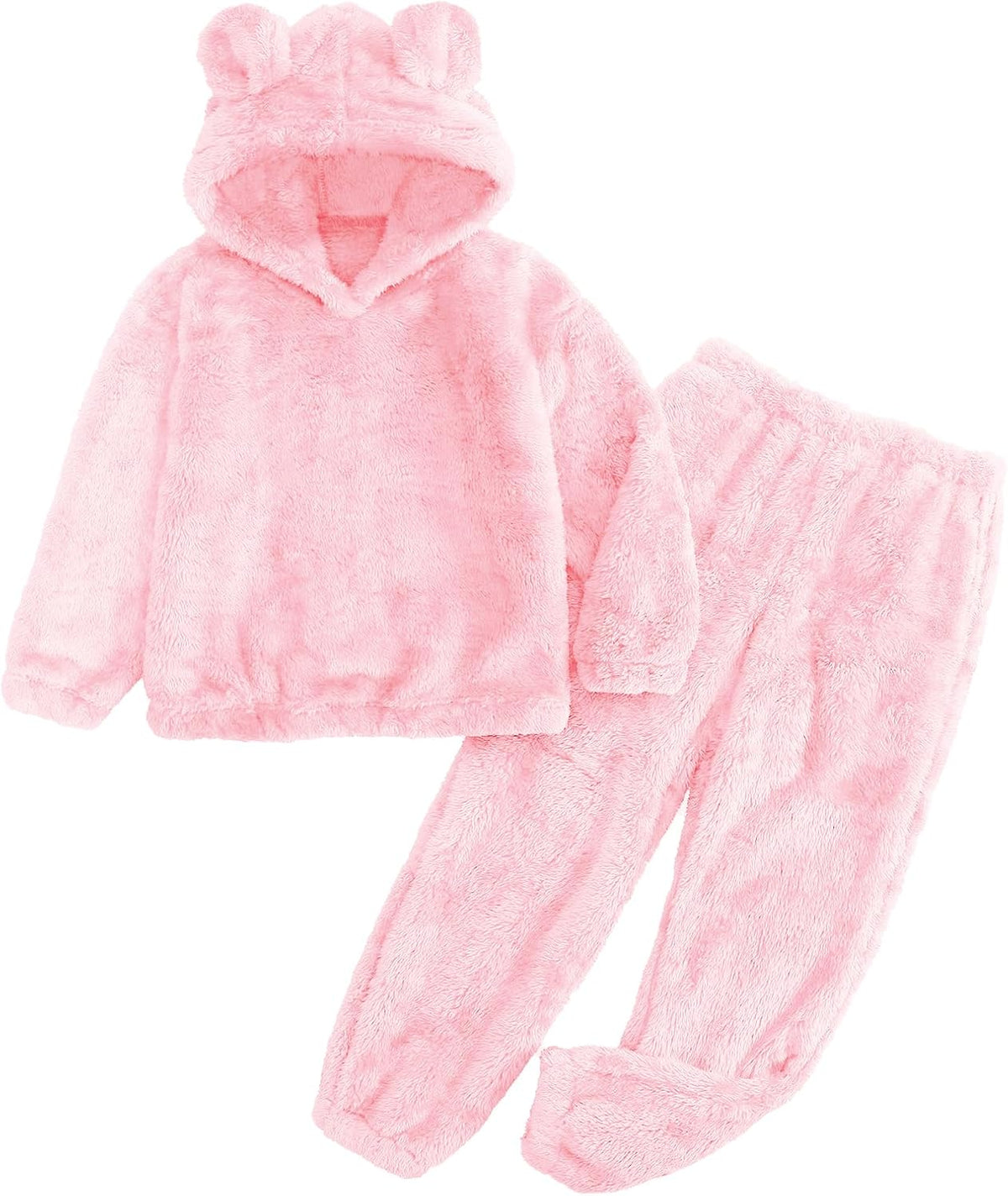 Flygo Girls Fuzzy Pants Set Crop Hoodie and Fleece Pants Sweatsuit