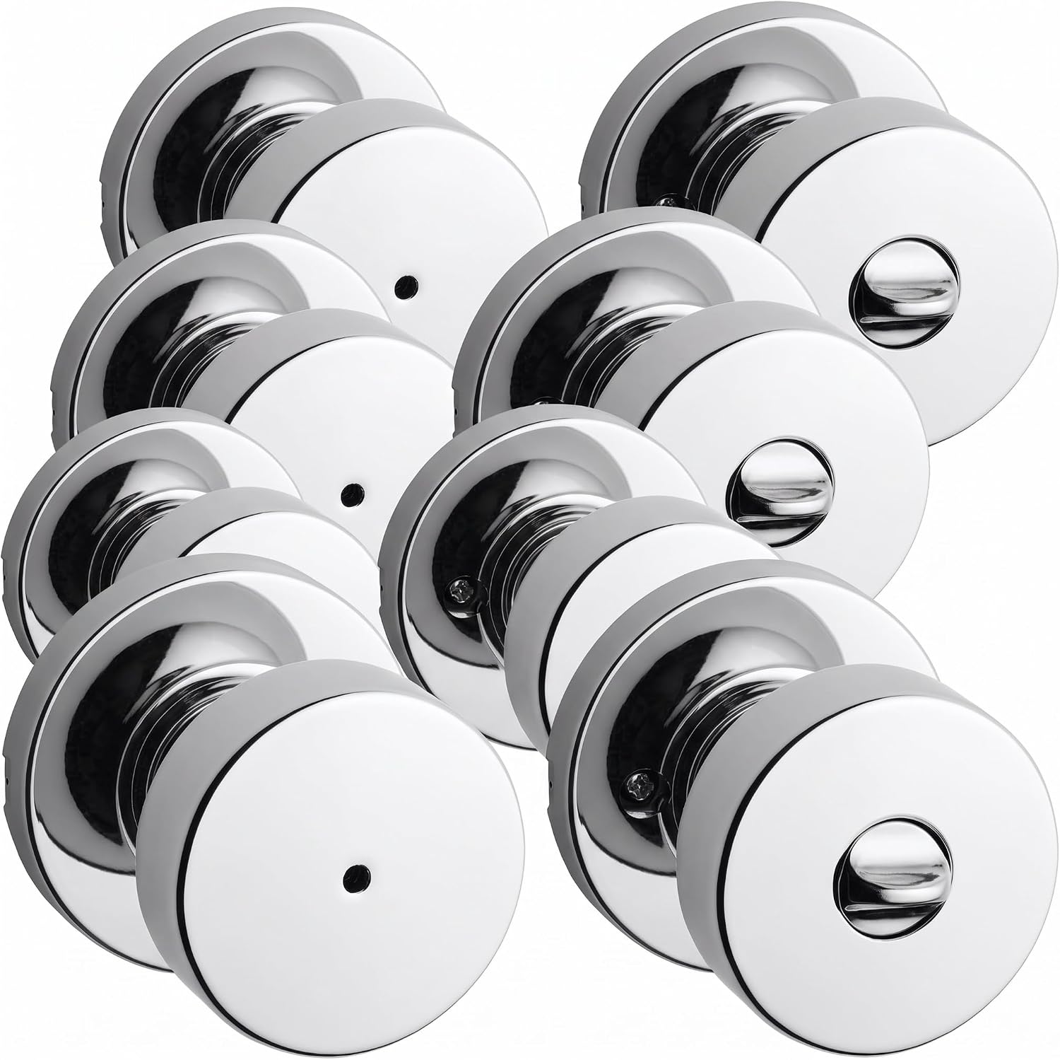 Kwikset Pismo Interior Privacy Door Knob with Lock, Door Handle for Bathroom and Bedroom, Polished Chrome Keyless Turn Lock Doorknob (Pack of 4)
