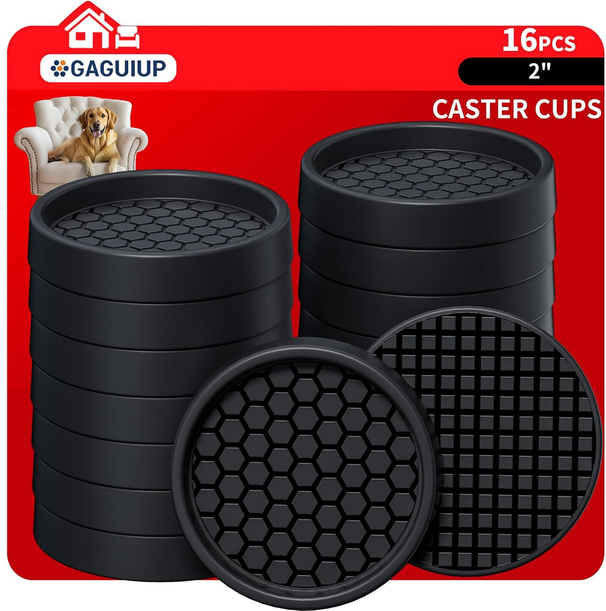 Non Slip Furniture Pads for Hardwood Floors - 16PCS 2" Caster Cups, Round