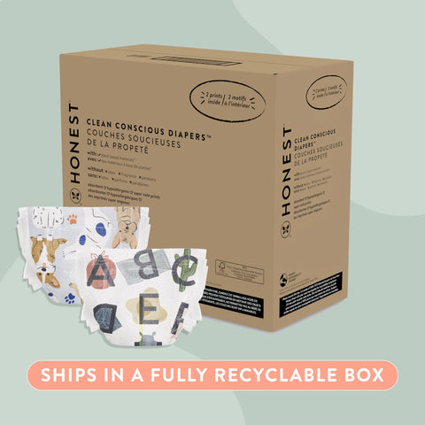 The Honest Company Clean Conscious Diapers | Plant-Based, Sustainable | All The Letters + It's a Pawty | Super Club Box, Size 6 (35+ lbs), 68 Count