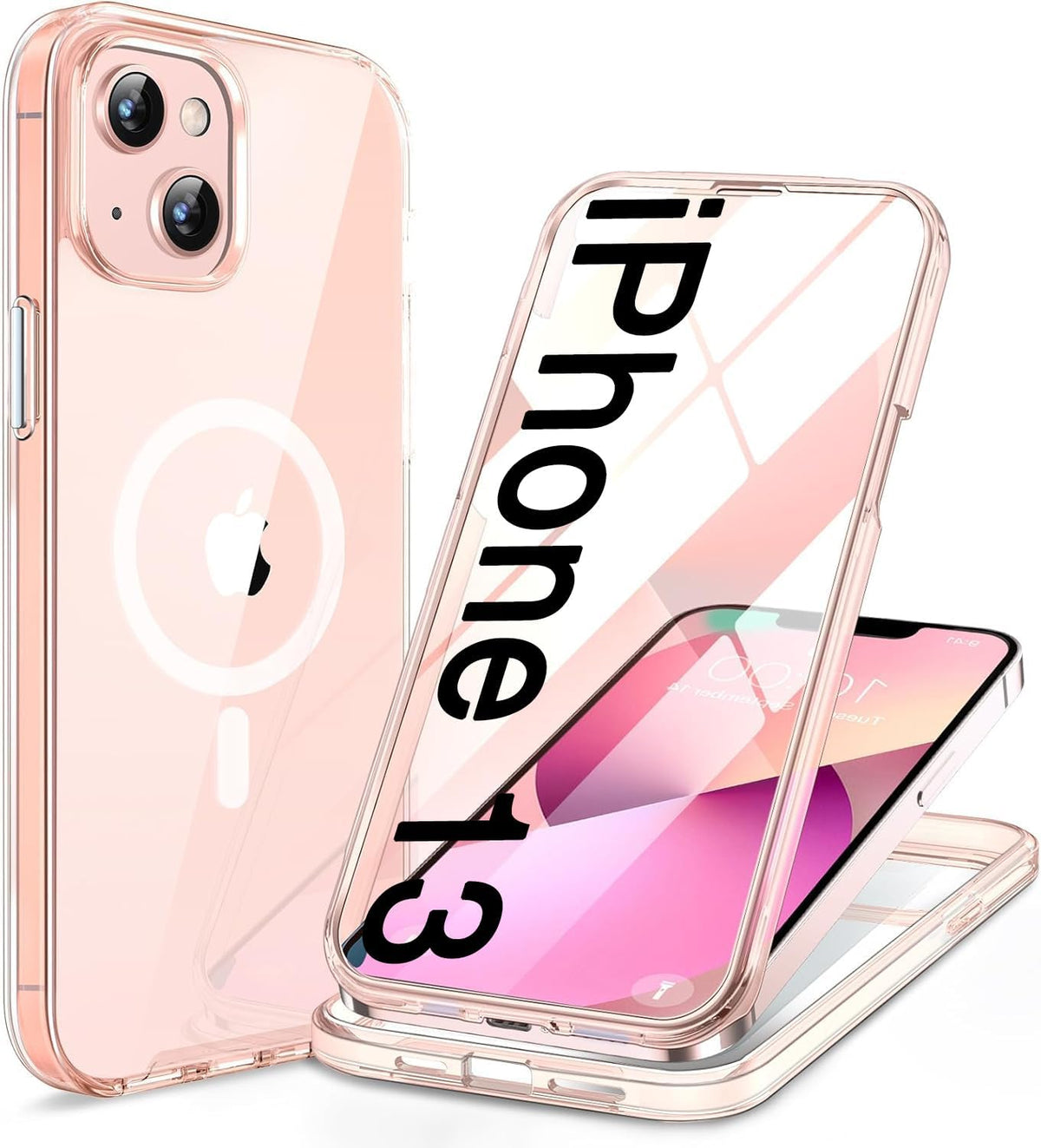 miracase for iPhone 13 Case 6.1",Built-in Glass Screen Protector,Clear Pink