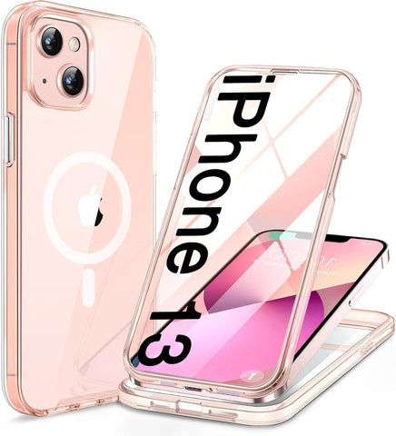 miracase for iPhone 13 Case 6.1",Built-in Glass Screen Protector,Clear Pink