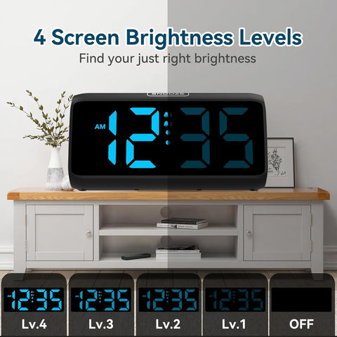 Netzu Digital Alarm Clocks for Bedrooms, Loud Alarm Clock with Dual Alarms, Bold Digits, 5 Dimmers, 4 Volumes, Snooze, Bedside Clock for Deep Sleepers Kids Teens Seniors, Plug in Clock, Easy to Set