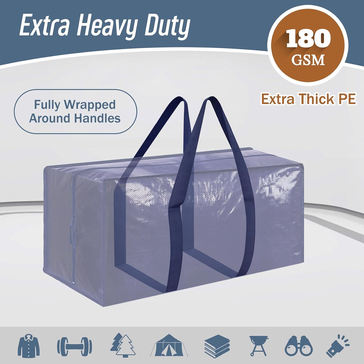 6 Pack Extra Heavy Duty Large Moving Bags with Strong Zipper, Dark Blue