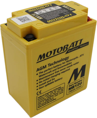 MotoBatt MB12U (12V 15 Amp) 160CCA Factory Activated QuadFlex AGM Battery Large