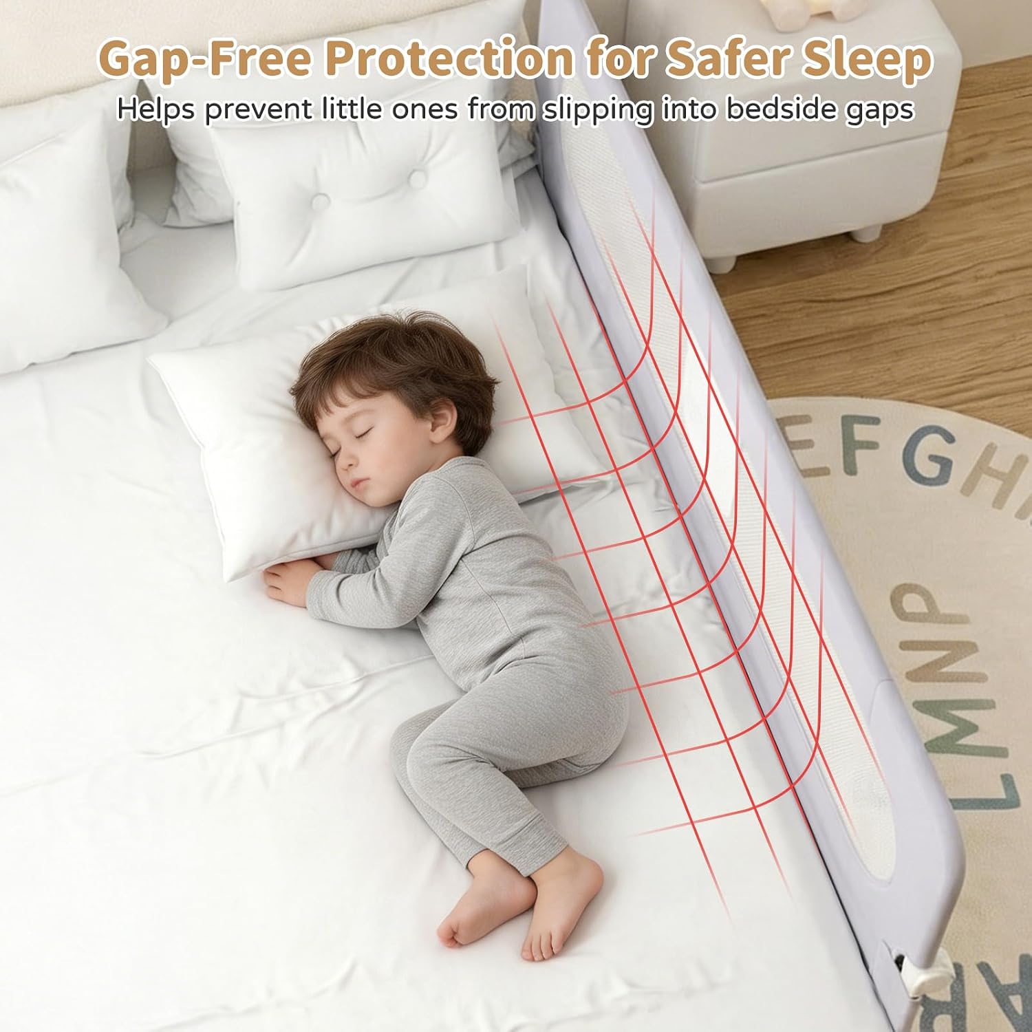 Bed Rail for Toddlers,71in Foldable Bed Rail for Baby, Baby Bed Rail Guard with Reinforced Carbon Steel Frame&Connectors for Twin Full Queen King Bed