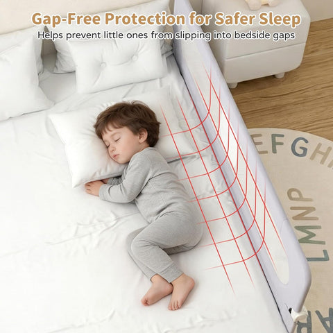 Bed Rail for Toddlers,71in Foldable Bed Rail for Baby, Baby Bed Rail Guard with Reinforced Carbon Steel Frame&Connectors for Twin Full Queen King Bed