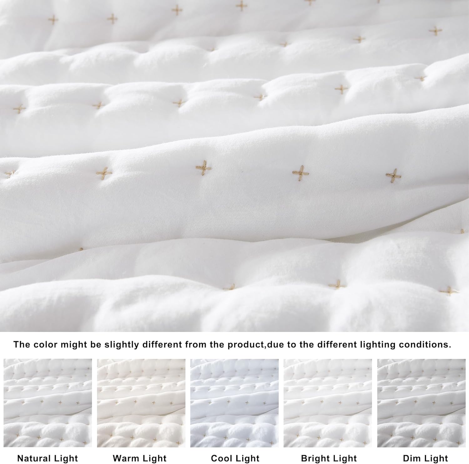 WDCOZY White King Size Quilt Bedding Sets with Pillow Shams, Lightweight Soft Bedspread Coverlet, Quilted Blanket Thin Comforter Bed Cover, All Season Summer Spring, 3 Pieces, 104x90 inches