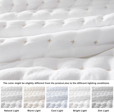 WDCOZY White King Size Quilt Bedding Sets with Pillow Shams, Lightweight Soft Bedspread Coverlet, Quilted Blanket Thin Comforter Bed Cover, All Season Summer Spring, 3 Pieces, 104x90 inches