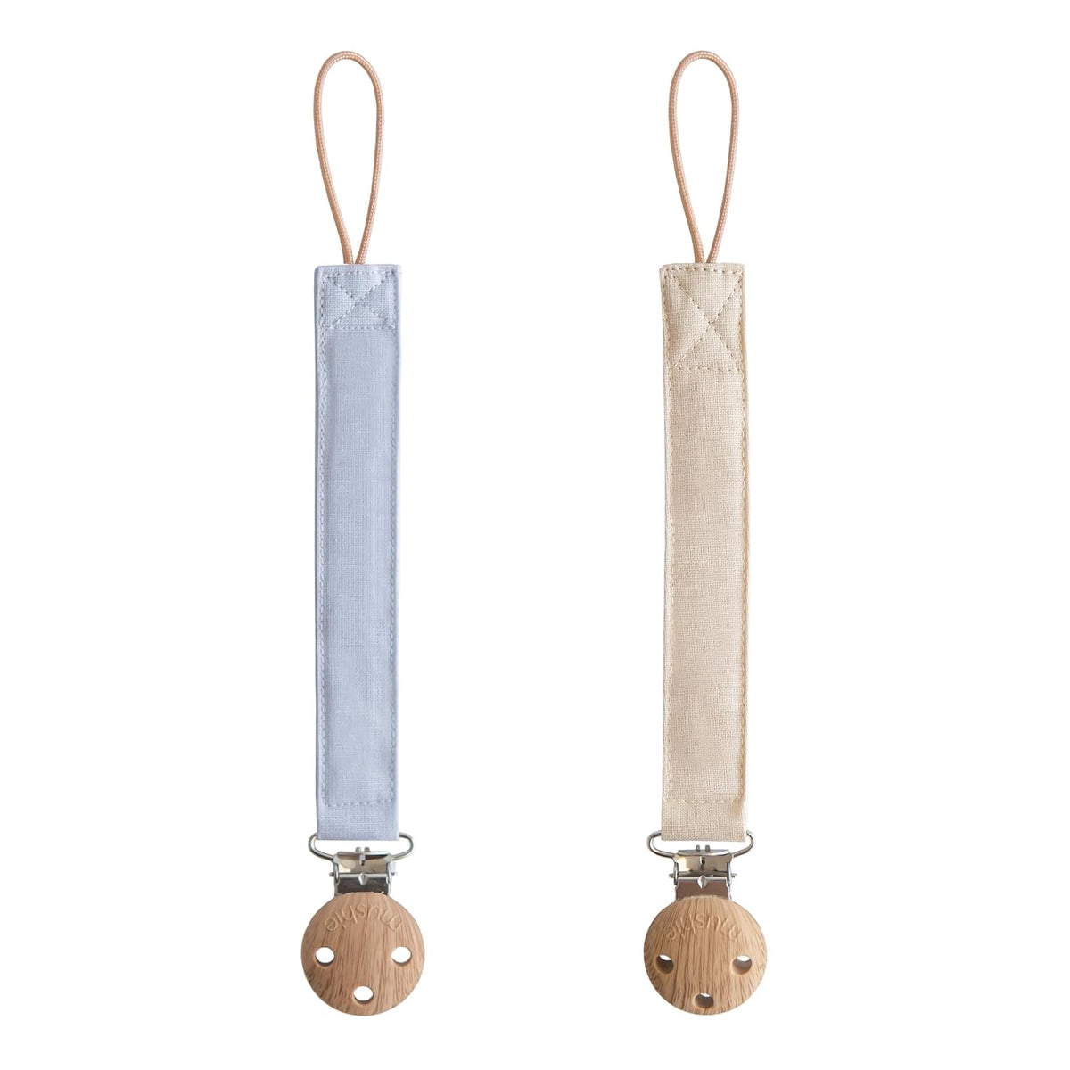 mushie Linen Baby Pacifier Clip Holder (Powder Blue/Shifting Sand)