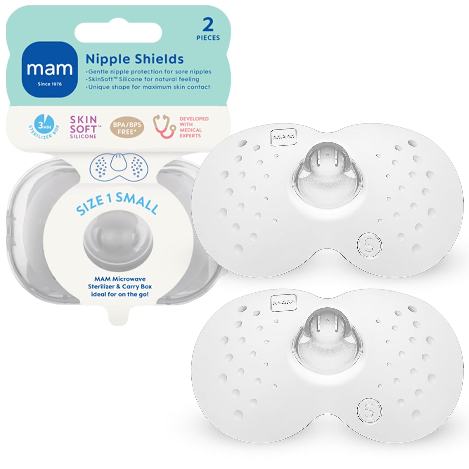 MAM Nipple Shields for Breastfeeding Small 17mm 2 Pack