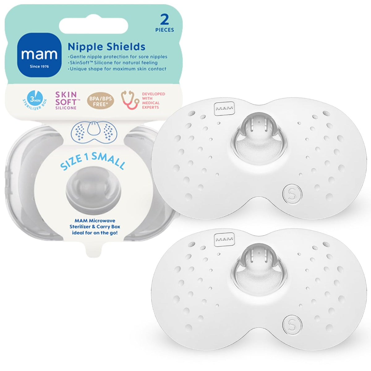 MAM Nipple Shields for Breastfeeding Small 17mm 2 Pack
