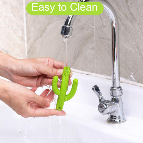 Cactus Teether, Baby Teething Toys for Babies 0-6 Months 6-12 Months, Self-Soothing Pain Relief Soft Baby Toothbrush for Babies, Toddlers, Infants, Boy and Girl, Natural Organic BPA Free(Green)