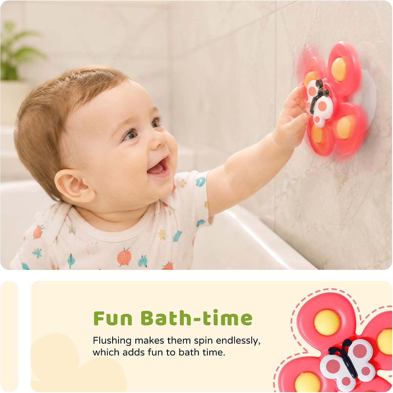LiKee Strong Suction Cup Fidget Rotating Sensory Bath Toys for Baby Christmas Stocking Stuffers, Airplane Car Travel Table & Window Toys for Toddler Boys and Girls, 10+ Months