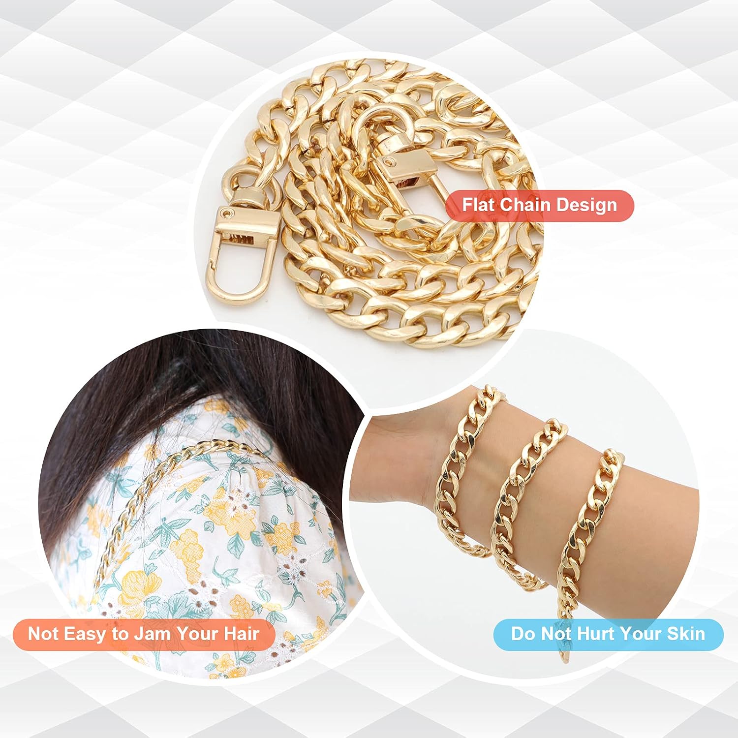 RAPUDA 4 Pieces Different Sizes Iron Replacement Flat Chains Iron, Metal Chain Strap for DIY Purse Handbag Shoulder Crossbody Bag Clutch (15.4 Inch, 23.6 Inch, 31. 4 Inch, 47.2 Inch) Gold