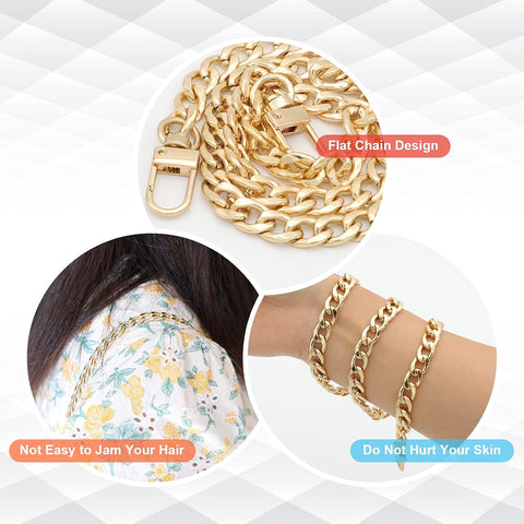 RAPUDA 4 Pieces Different Sizes Iron Replacement Flat Chains Iron, Metal Chain Strap for DIY Purse Handbag Shoulder Crossbody Bag Clutch (15.4 Inch, 23.6 Inch, 31. 4 Inch, 47.2 Inch) Gold