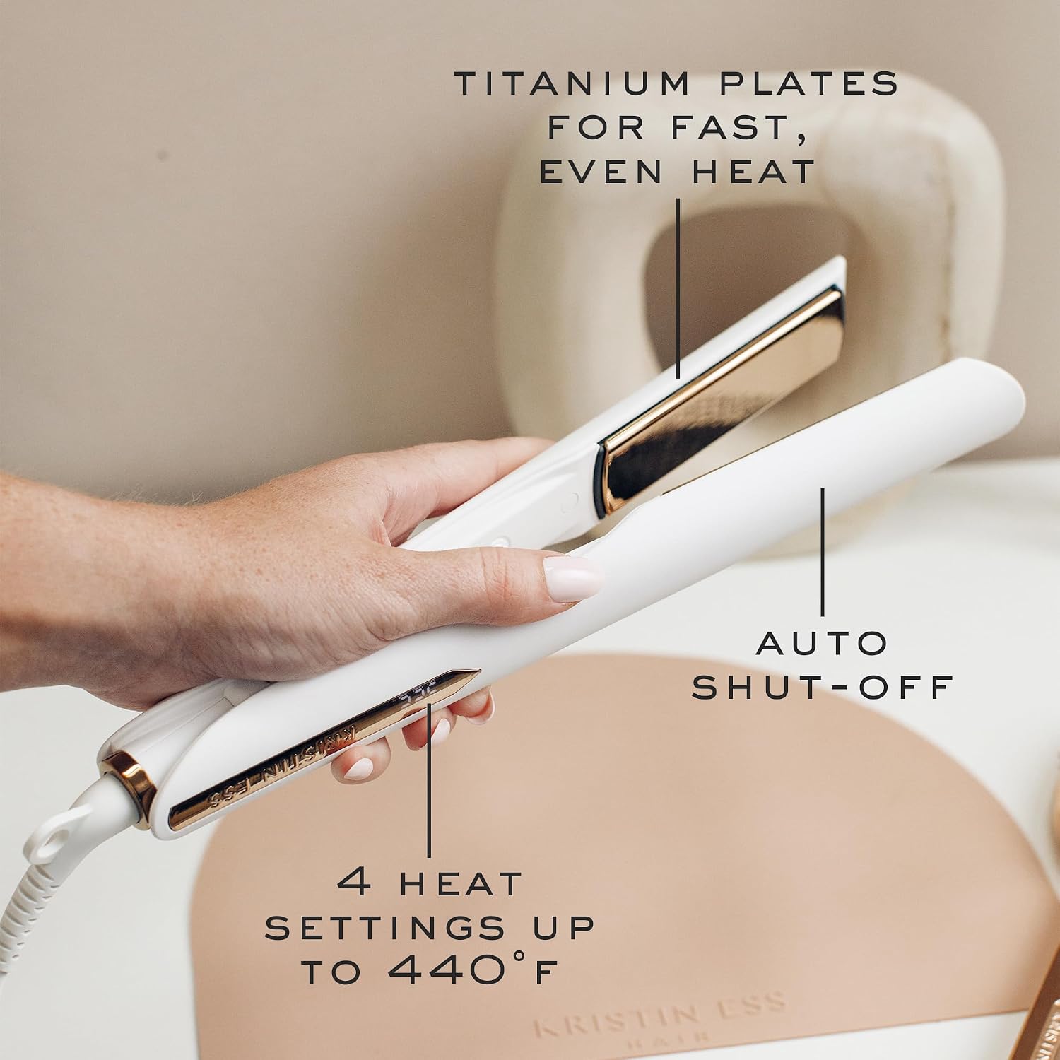 Kristin Ess 3-in-One Professional Titanium Hair Straightener, Curler & Waver for Women - Dual Voltage - 440 Degrees - 1 1/4" - Wet to Dry - Ionic Flat Iron, Curler 2 in 1 - Frizzy, Curly + Thick Hair