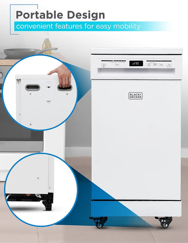 BLACK+DECKER 18-Inch Portable Dishwasher, Energy Star, BPD8W, White