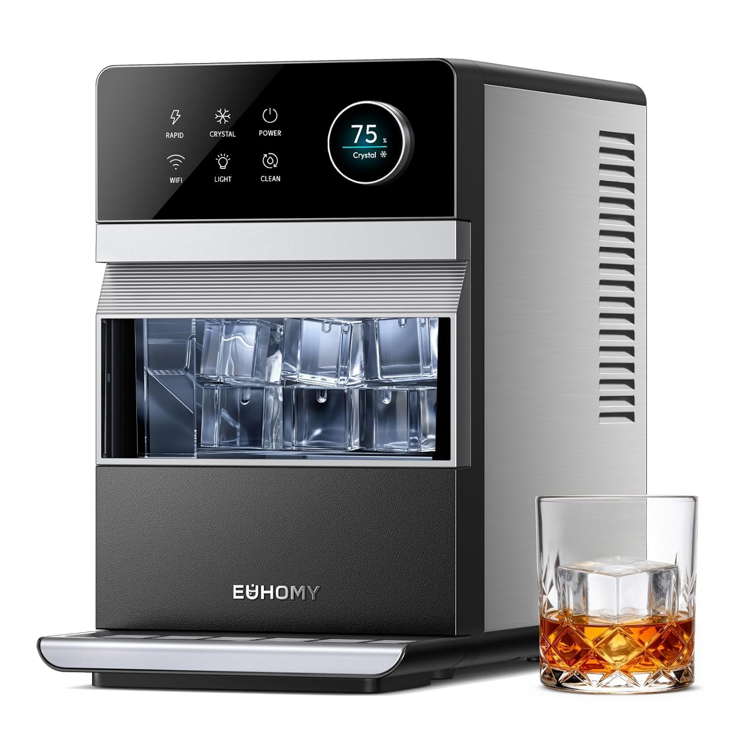 EUHOMY 2'' Clear Ice Cube Maker Countertop with APP, 110 Pcs Daily Cubes