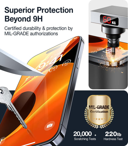 UltraGlass 9H+ Glass for iPhone 15 Pro Max Screen Protector [Military Grade Shatterproof & Longest Durable] Screen Protector 15 Pro Max Tempered Glass Full Coverage Protection, 2 Packs