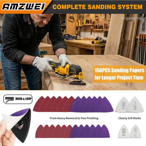 AMZWEI 190 Metal Wood Oscillating Tool Blade, Titanium Oscillating Saw Blades with Sandpaper, Quick Release Multi Tool Blades Kits Compatible with Dewalt Ryobi Milwaukee Rockwell Fein Makita