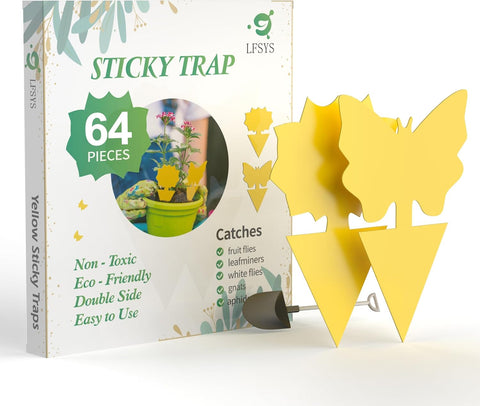 LFSYS 64Pcs Yellow Sticky Fruit Fly Traps for Indoors Gants Light Yellow