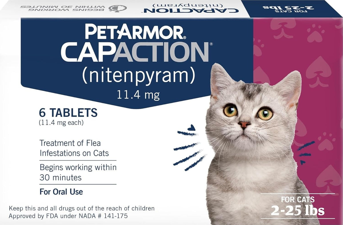 PetArmor CAPACTION (nitenpyram) Oral Flea Treatment for Cats, Cat Flea Treatment Pill, Fast Acting Tablets Start Killing in 30 Minutes, 2-25 lbs, 6 Doses