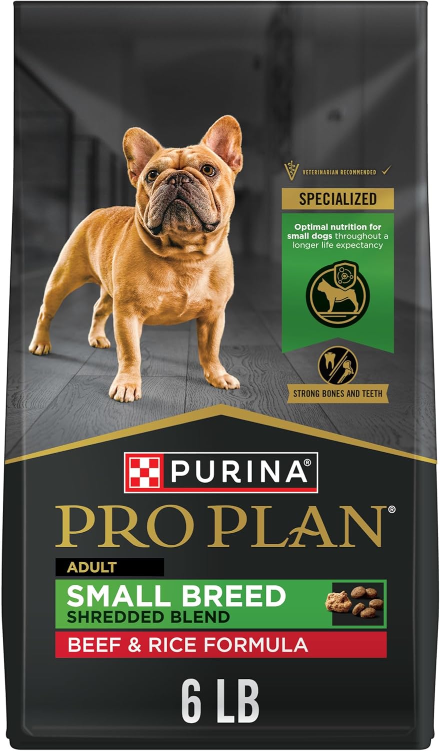 Purina Pro Plan Small Breed Dry Dog Food, Shredded Blend Beef, 6 lb Bag