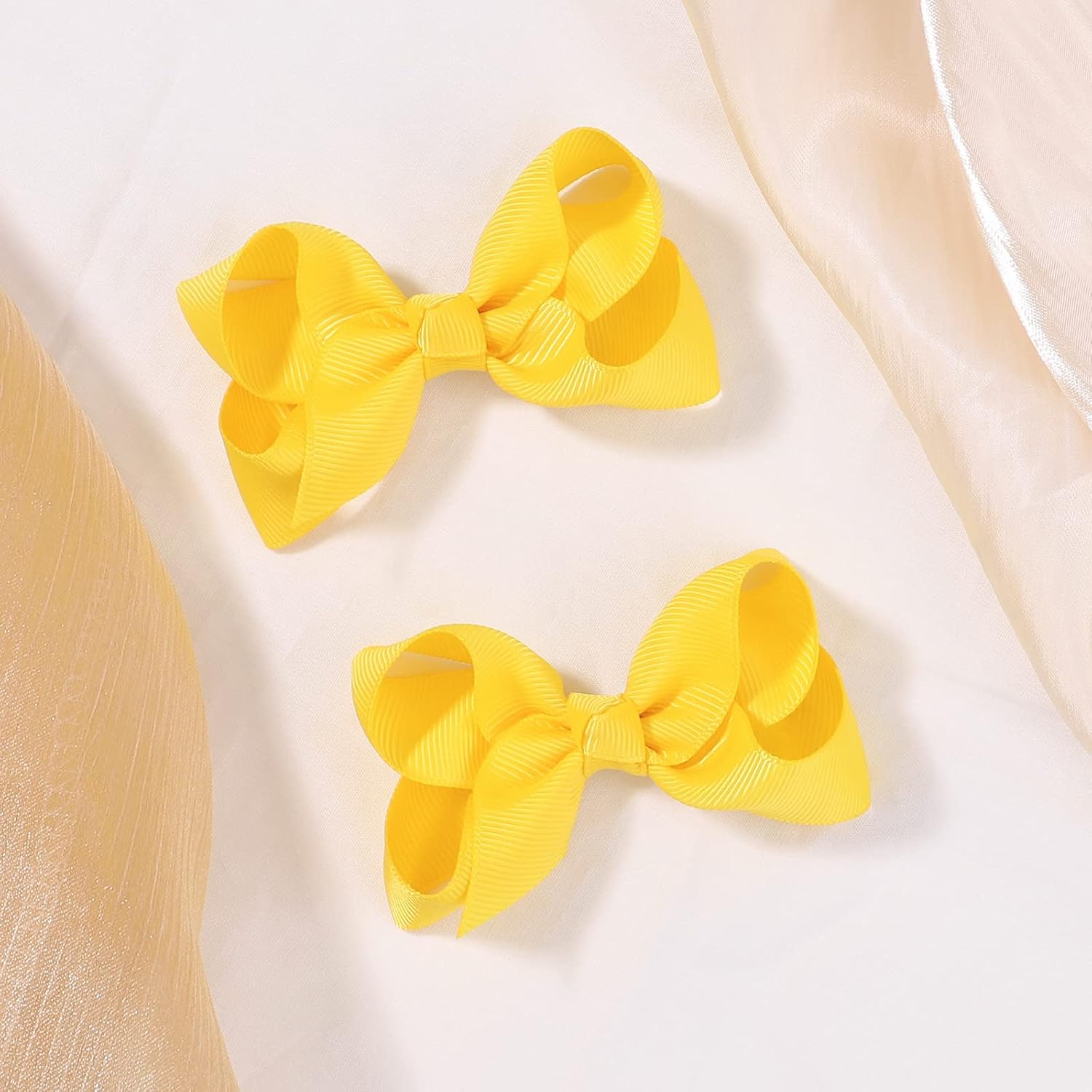 YHXX YLEN 2 PCS 3" Hair Bows for Girls, Yellow Grosgrain Ribbon Hair Clips