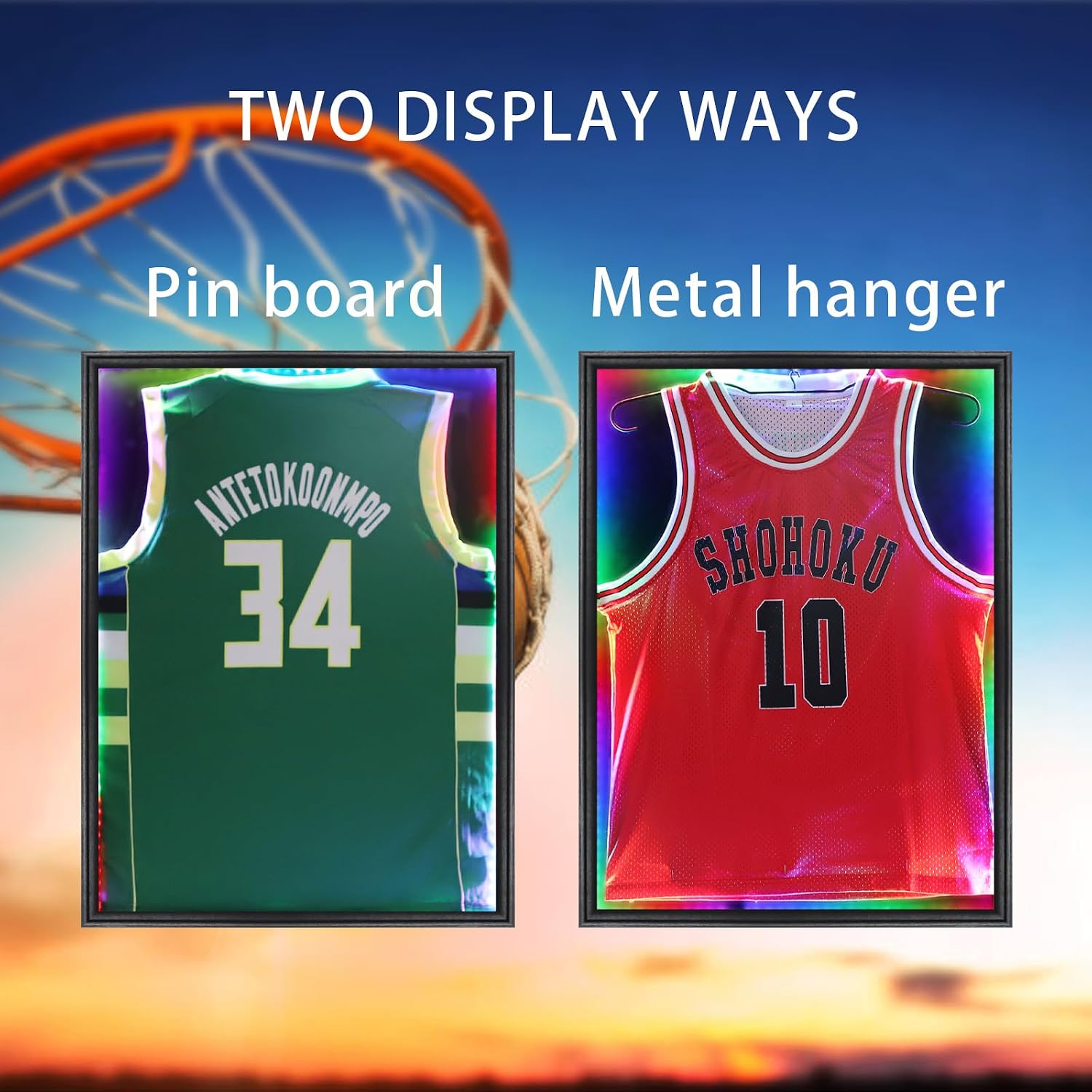 Grintus Jersey Frame Display Case, Black LED Display Box for All Jerseys,2P