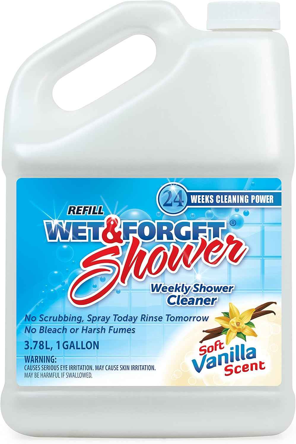 Wet & Forget Shower Cleaner Spray, No Scrub, Vanilla Refill, 128 Fl Oz | No-scrub, no rinse, bleach-free, weekly shower cleaner. Cleans & prevents soap scum & grime; for glass, tile, grout & more