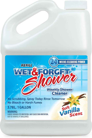 Wet & Forget Shower Cleaner Spray, No Scrub, Vanilla Refill, 128 Fl Oz | No-scrub, no rinse, bleach-free, weekly shower cleaner. Cleans & prevents soap scum & grime; for glass, tile, grout & more