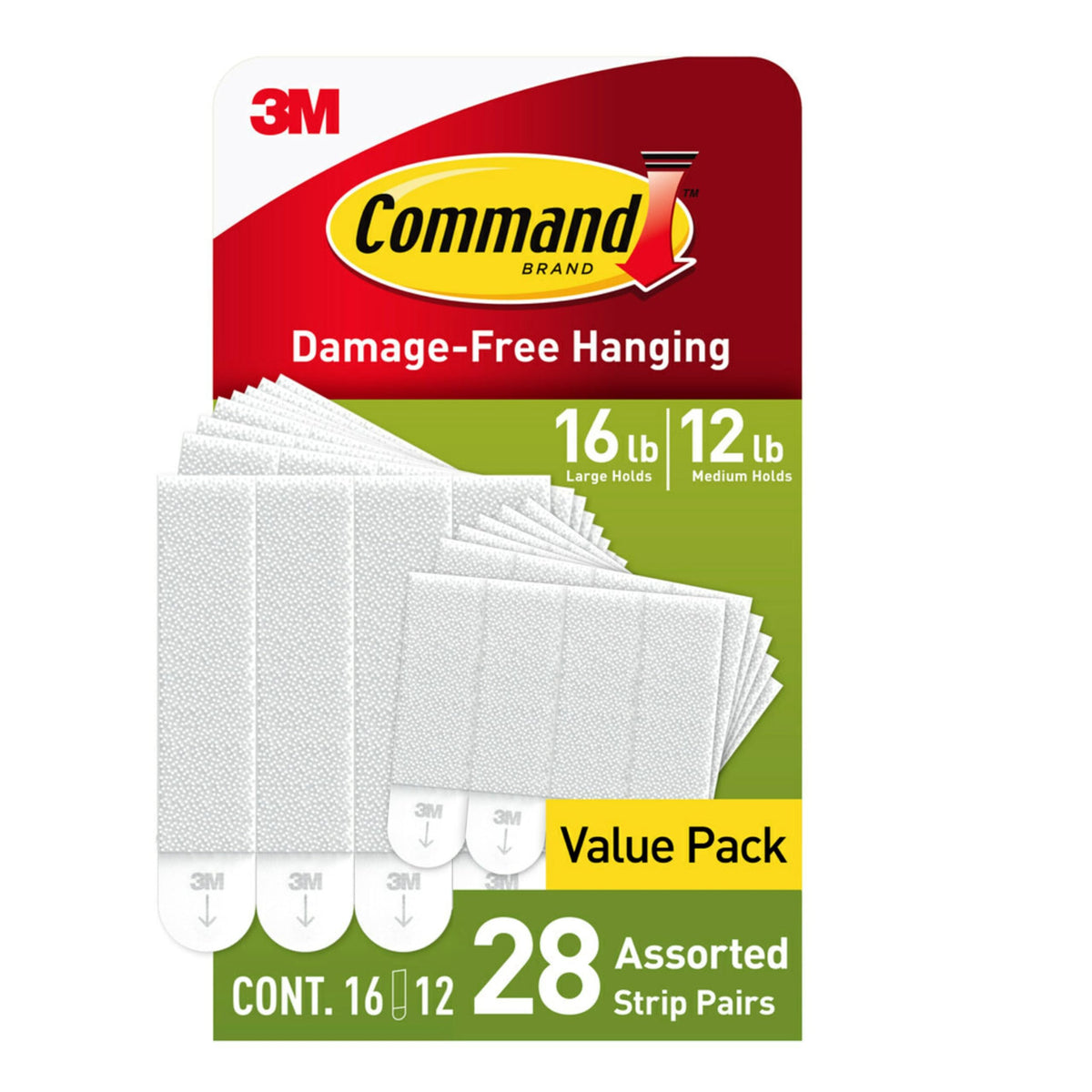 Command 15 lb & 10 lb Large and Medium Picture Hanging Strips 28 Assorted Pairs (56 Command Strips), Damage Free Hanging Picture Hangers, Wall Hanging Strips for Home Decor, White Adhesive Strips