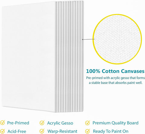 KEFF 12-Pack Bulk Canvas Boards, 9x12 Canvas for Acrylic, Oil, Watercolor, Tempera - 100% Cotton Primed Painting Canvas