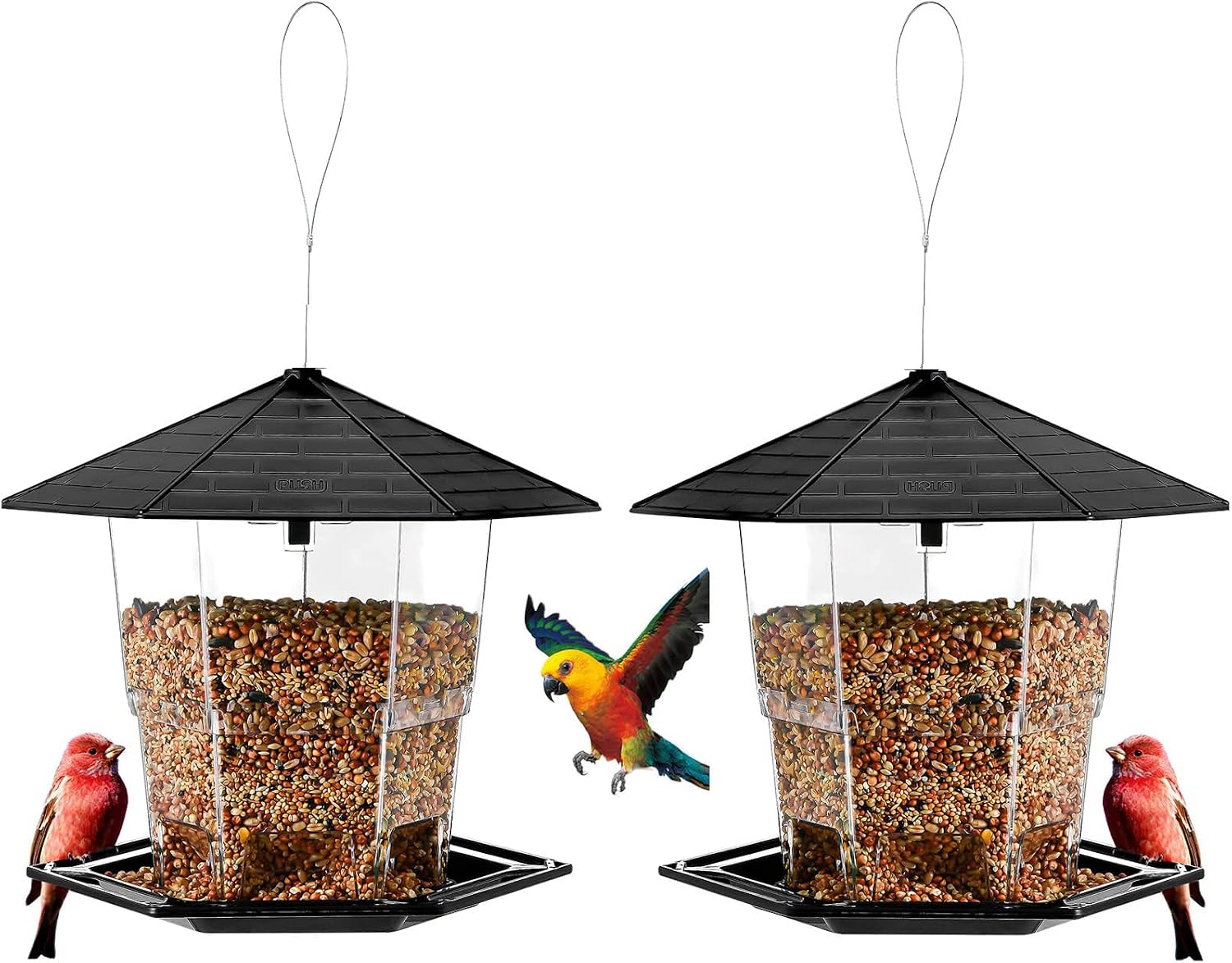 Jealoeur Outdoor Hanging Bird Feeder - Black 2 Pack Wild Bird Seed