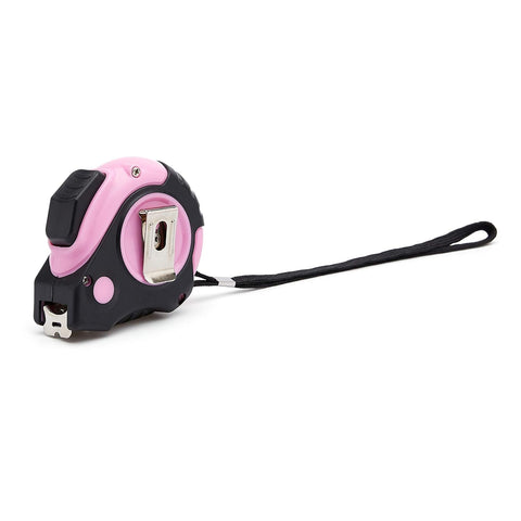 Amazon Basics Retractable Tape Measure with Metric and SAE Measurements, 16ft/5m, Belt Clip, Readable, Pink