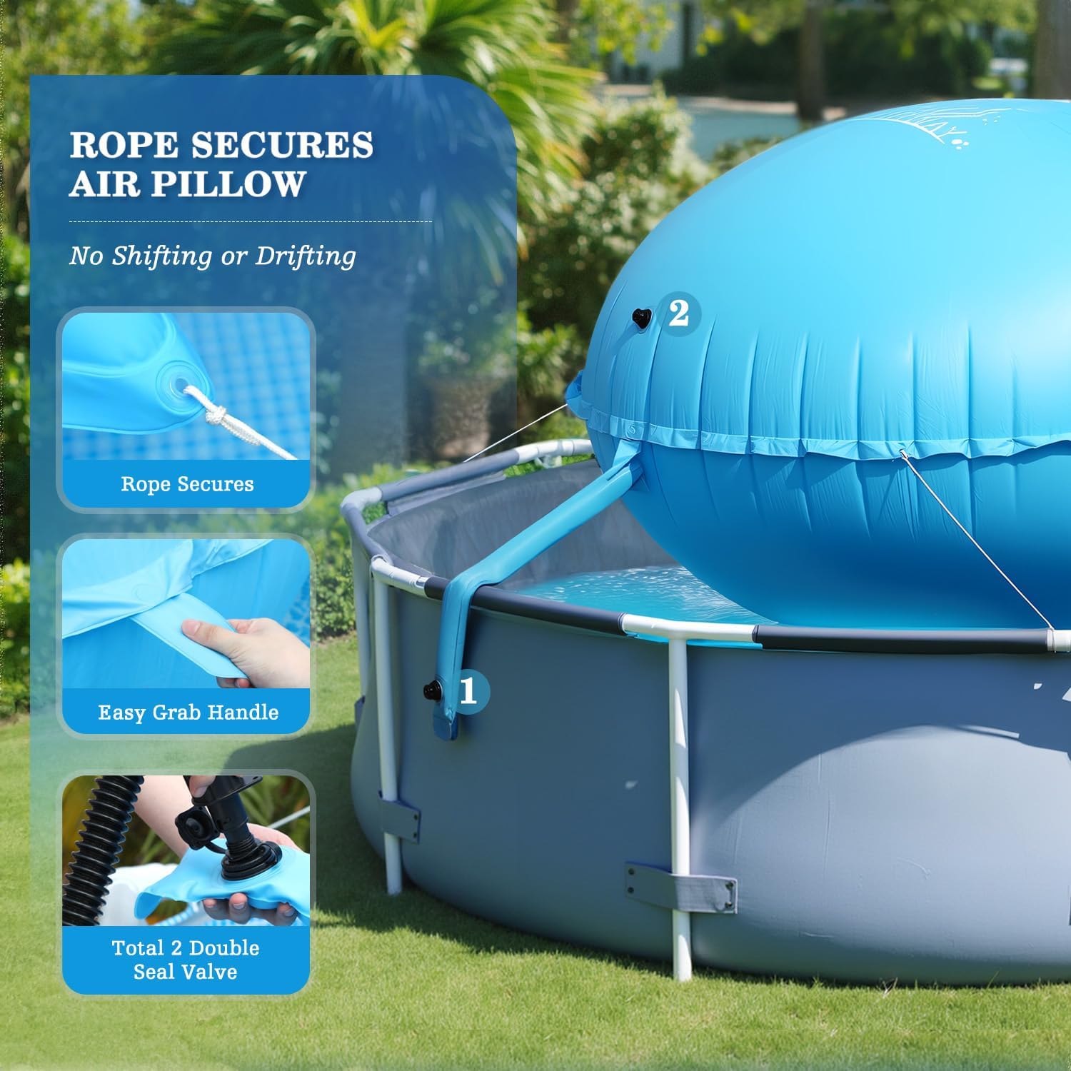 UIRWAY Upgrade Pool Pillows for Above Ground Pools, 10ft Dia. Air Pillow for Winterizing Winter Pool Pillows Cover Closing Kit, Durable 0.6mm PVC, Swimming Pool Ice Equalizer, Faster Inflate 2 Valves