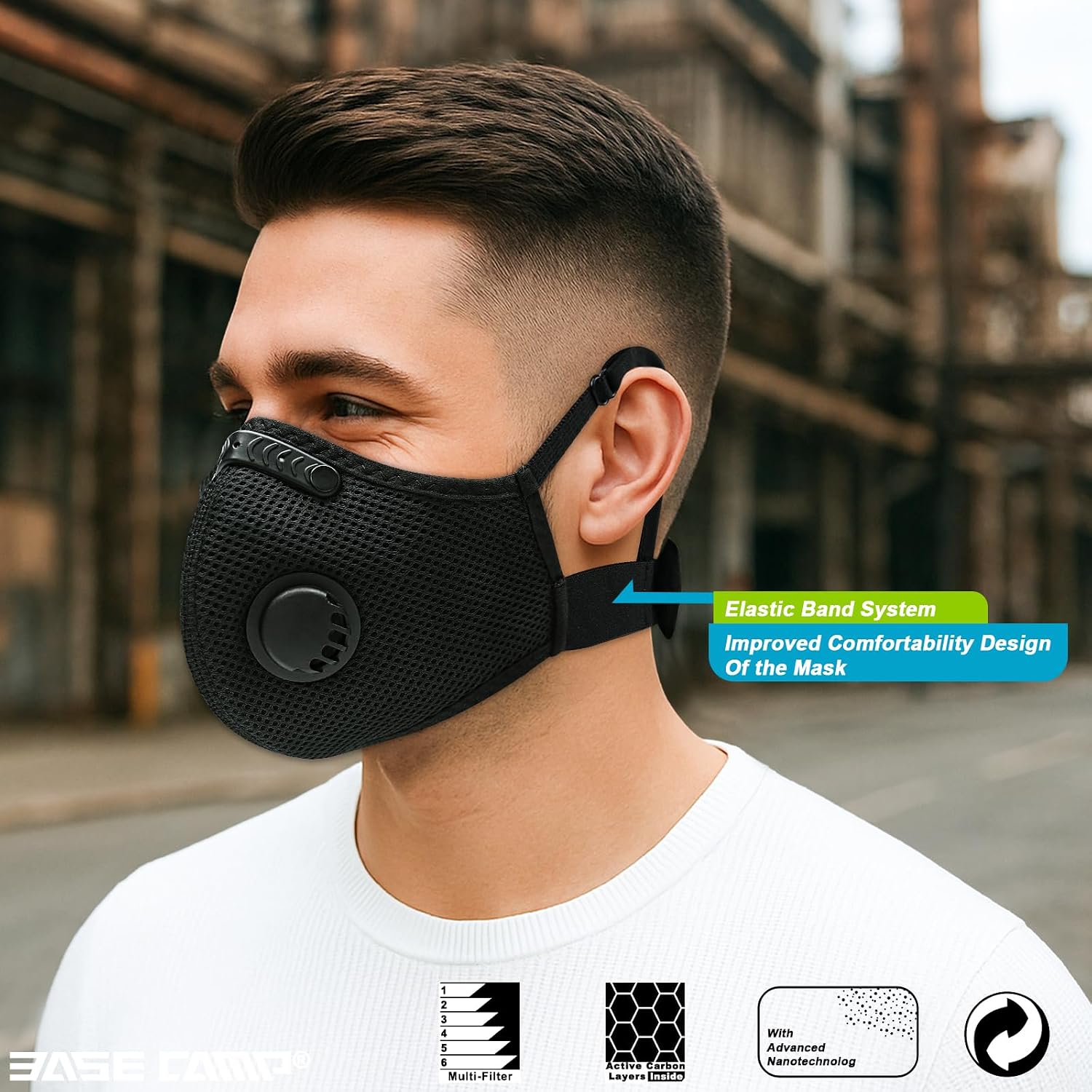 BASE CAMP M Plus Dust Mask, Breathable Reusable Face Mask with 6 Activated Carbon Filters for Woodworking Construction Mowing Grinding (Modern1)