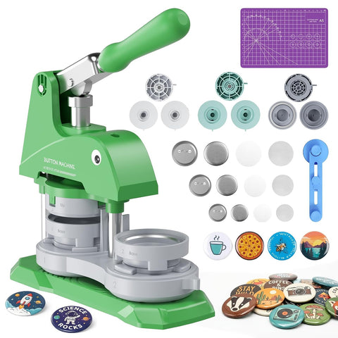 Button Maker Machine 3 Sizes, DIY Pin Maker Machine 1+1.25+2.25 inch, Interchangeable Button-Models Badge Button Press Machine with 300 Sets 25+32+58mm Button Maker Supplies&Circle Cutter 2026 Upgrade