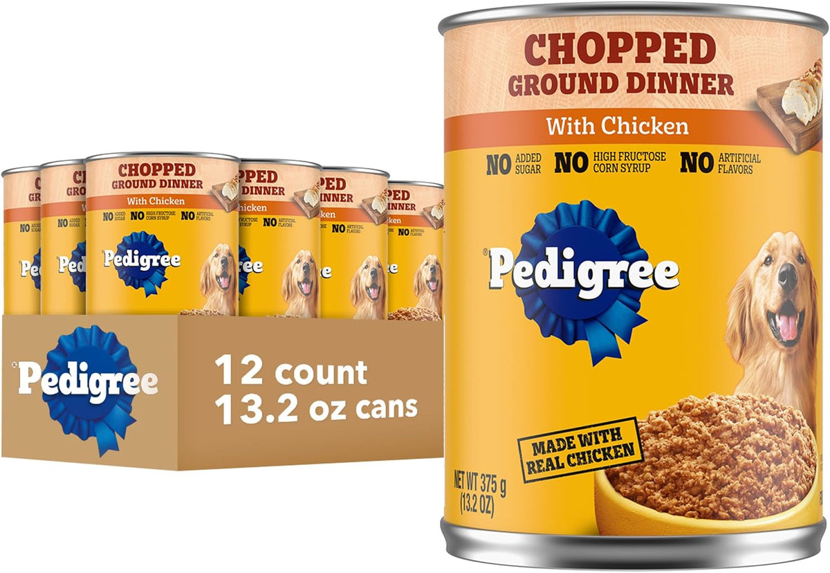 Pedigree Chopped Ground Dinner Wet Dog Food, Chicken, 13.2 oz, 12 Count