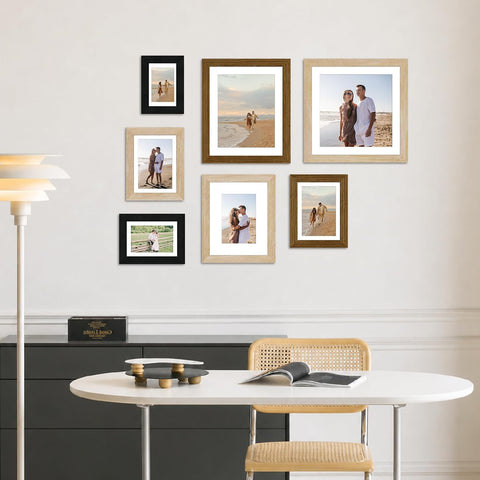 12x12 Poster Frame, Rustic Brown Wood Frame with 10x10 Mat, 3 Pack