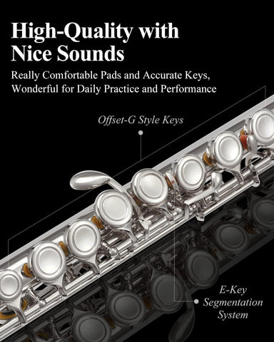 Eastar 16-Key Closed Hole C Flute Kids Beginner, Nickel Full Kit, EFL-1